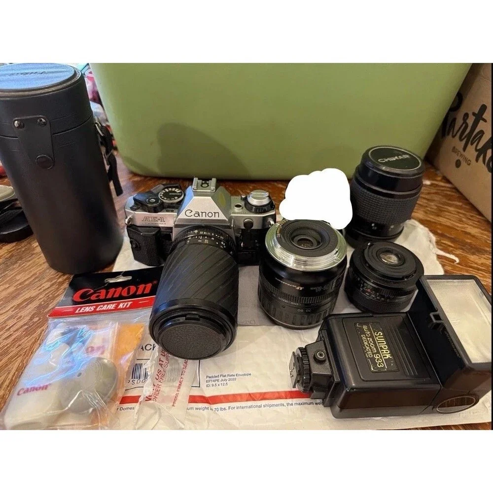 CANON AE-1 Program 35MM w 4 Lenses Flash + Lens Care Kit !! Free Shipping !